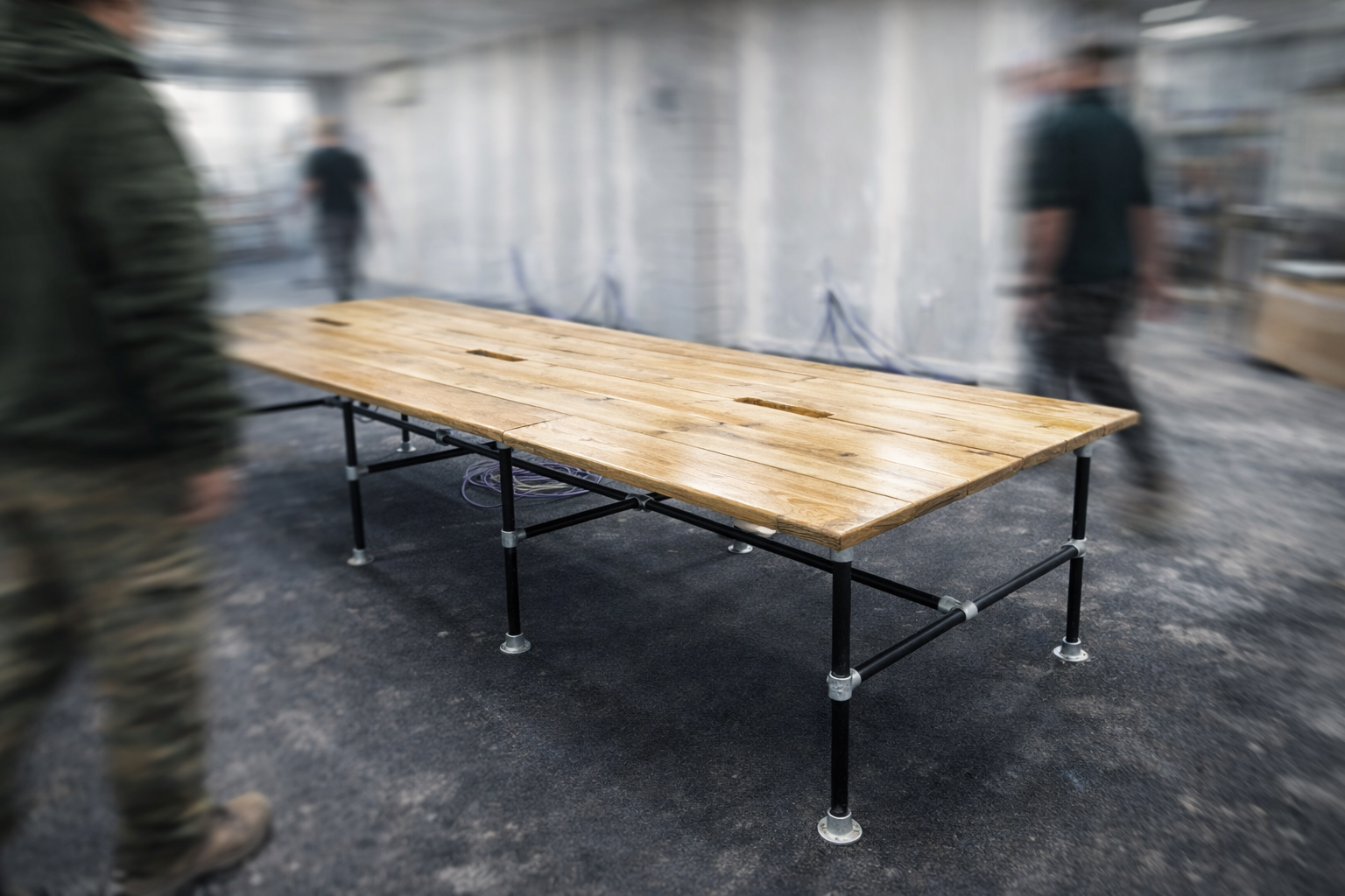 Office interior build Garforth featuring a bespoke reclaimed timber boardroom table for Trust Electric Heating by BB Designs.