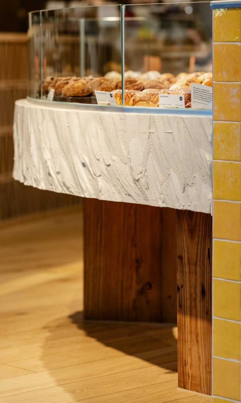 Reclaimed timber legs for bespoke bakery counter