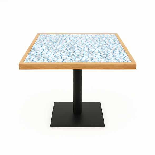 Bespoke café table made from Polygood and reclaimed pine