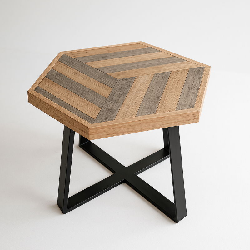 Christina table made with reclaimed timber and black metal legs