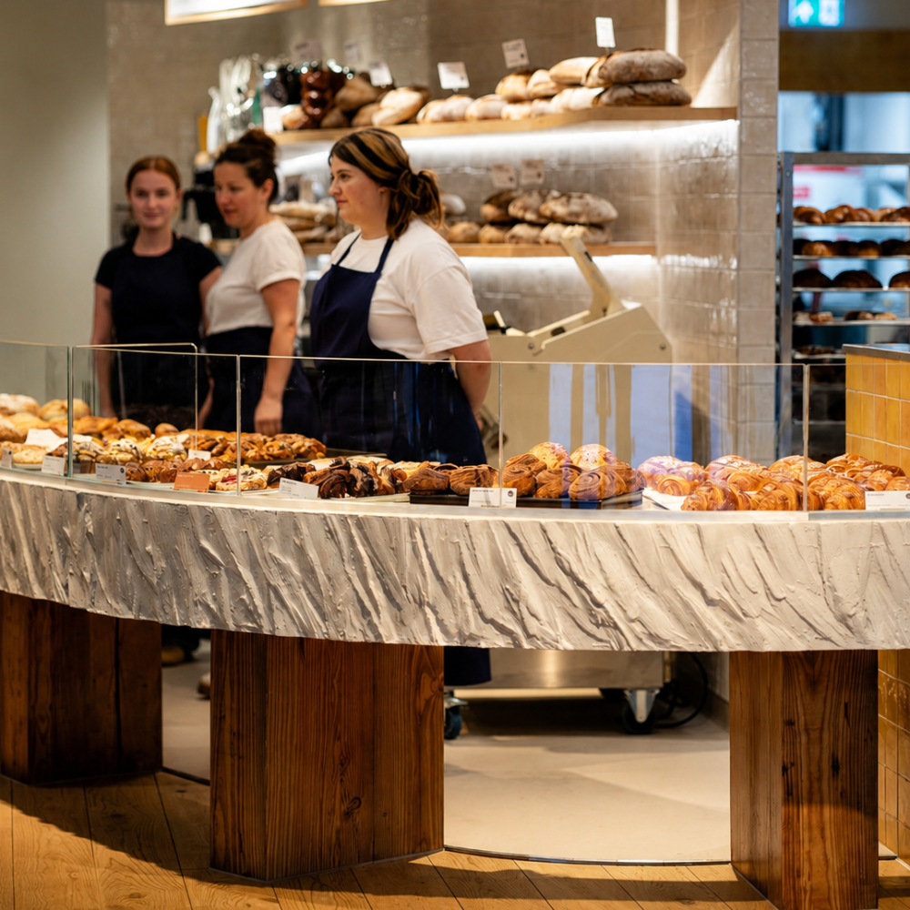 Reclaimed timber legs for GAIL’s Bakery display counter